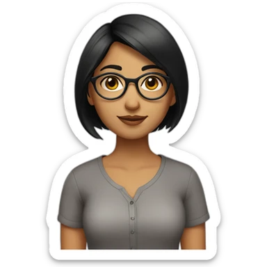 Indian girl wearing round glasses with very short black hair sticker