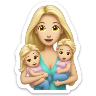 long hair blonde mother with 2 female babies sticker