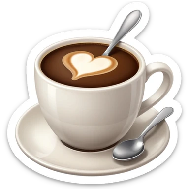 A cup of coffee with a spoon sticker