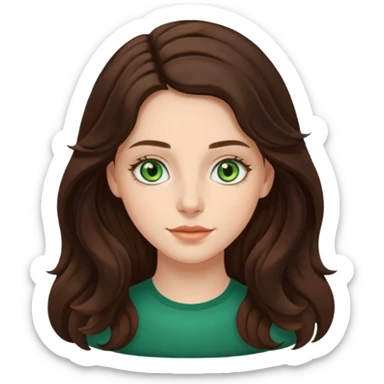 Clara Soccini , una ragazza di 26 anni con i capelli lunghi e ondulati e gli occhi verdi e piccoli a mandorla, i capelli sono castano scuro , ha il viso allungato sticker