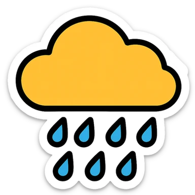 rain icon, simple and clear, colored lineal with black outlines sticker