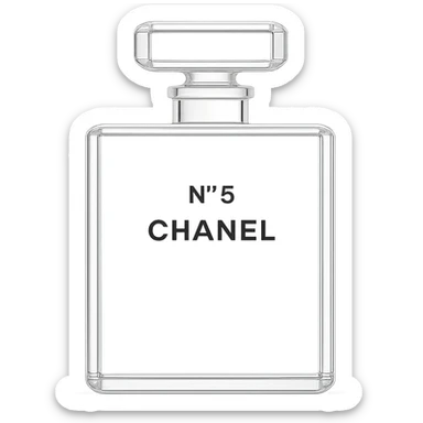 Chanel perfume bottle as a minimalist glass sculpture, clean lines, subtle branding sticker