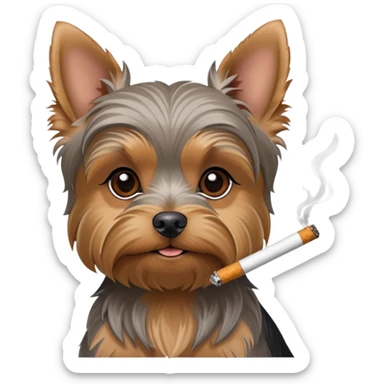 grey and brown yorkie dog with cigarette  sticker