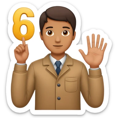 A Man holding the number 6 in one hand, and the number 7 in the other Hand.  sticker
