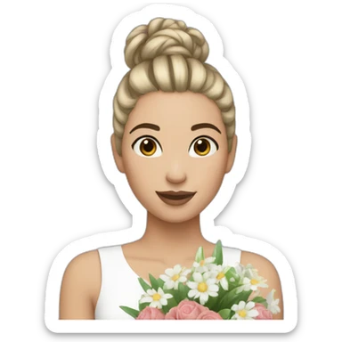 Girl white skin - hair bun - holding some bouquet sticker