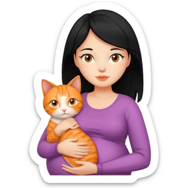 pregnant black hair woman with orange cat sticker