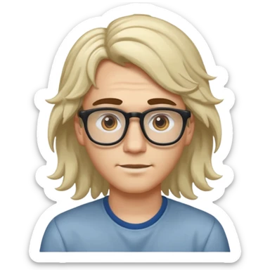 young pc tech guy with long wavy bleached hair, brown eyebrows sticker
