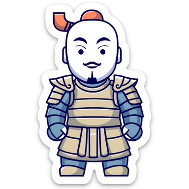 Terracotta warrior with detailed armor and stoic expression, ancient Chinese clay soldier sticker
