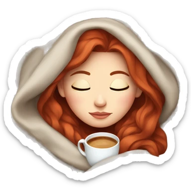 white girl with red hair inside a blanket sipping coffee eyes closed sticker