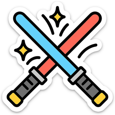 two lightsabers (one blue, one red) striking together, with stylized sparks and curved motion lines sticker