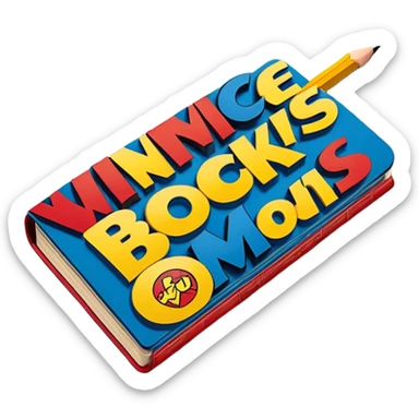 Create a vibrant emoji representing comic books and graphic novels as an art form. The design should feature a large, open comic book with vintage comic panels on the pages. Include a pencil (without a hand) gently writing text or sketching on the pages. The comic panels should have bold lines and retro-style artwork with classic comic book visuals. Use bright, energetic colors like red, yellow, and blue to evoke excitement and creativity. The overall design should feel dynamic, vintage, and artistic. Make the background transparent. sticker