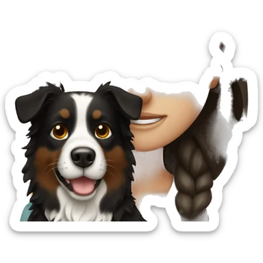 Brunette girl holding border collie  sticker