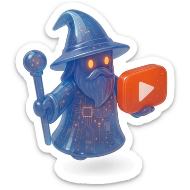 wizard with YouTube play button, glossy circuit style sticker