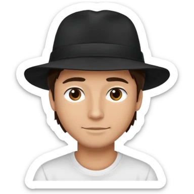 Male brunette movie producer black hat white tshirt  sticker