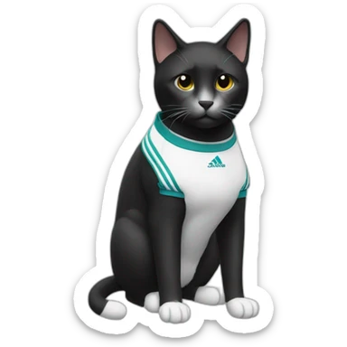 Black and white cat with adidas sportwear sticker