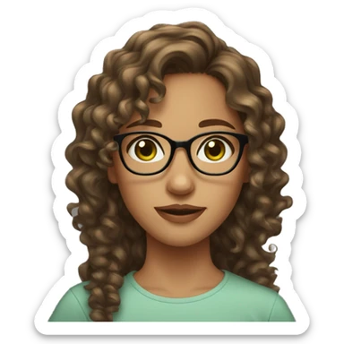 Girl green eyes wavy curly brown long short hair glasses down on nose  sticker