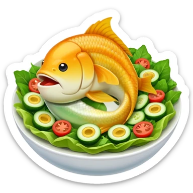 buatkan emoji salad namun berbentuk ikan 🐟 yang chubby untuk discord emoji tentang mancing untuk announcement  sticker