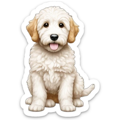 Mini goldendoodle with white chest sticker
