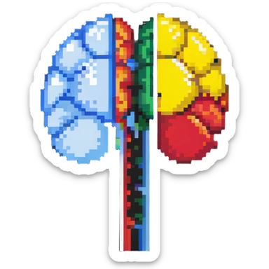 split brain, left side colorful and creative, right side monochrome and logical sticker