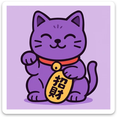 Purple Chinese lucky cat in a flat toon style  sticker