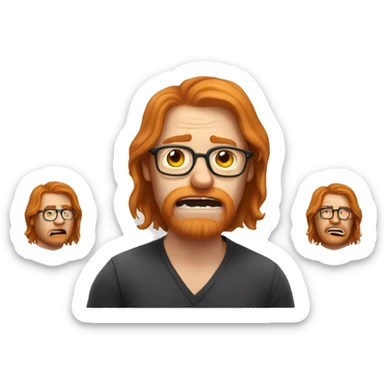 Smelly man with long ginger hair and glasses crying  sticker