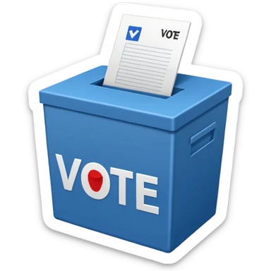Vote box with 'Vote' written on the front and paper entering the top slot sticker