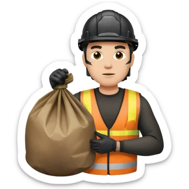 garbage man with black helmet holding garbage  sticker