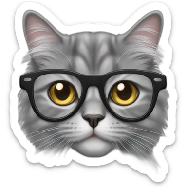 Grey Cat British Longhair with glasses sticker
