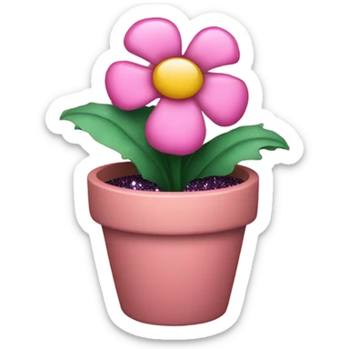 Pink flower in a pot with glitter sticker