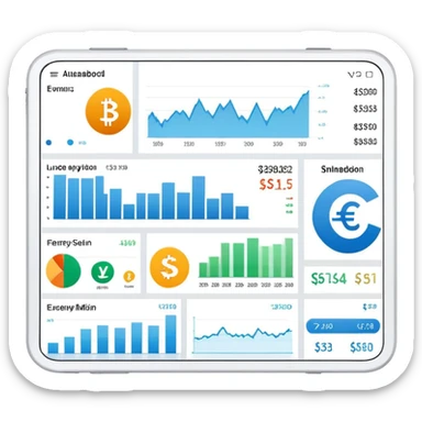 financial dashboard with multiple currency symbols € $ £ ¥ sticker