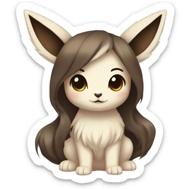 Kawaii Pale Eevee with dark brown long emo hair covering her eyes Full Body sticker