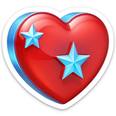 A blocky holographic red 3D heart with a bright blue star inside sticker