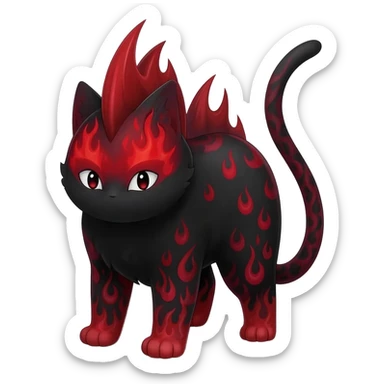 Cherry-Red and Jet-Black Fierce Fiery Mohawked Gothic Salandit-Litten-Torracat-hybrid-creature (full body) sticker