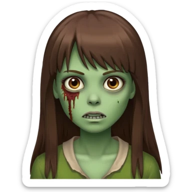 Zumbi feminino, de pele verde, cabelo marrom, longo, liso e castanho com franja sticker