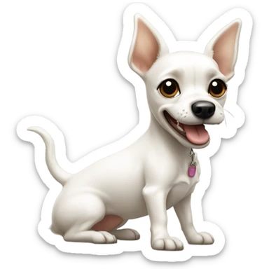 white toy terrier dog, one ear stands up and the other is bent sticker