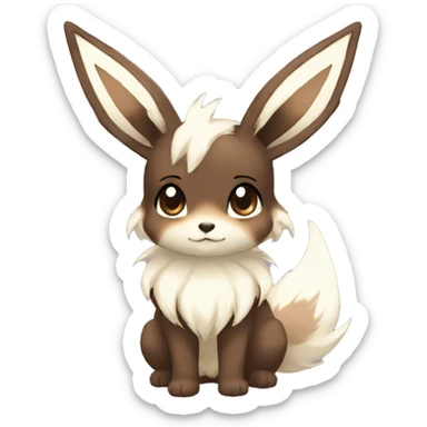 Kawaii Pale Shiny Eevee with dark brown long emo hair covering her eyes Full Body sticker