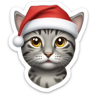 Gray tabby cat wearing Santa hat sticker
