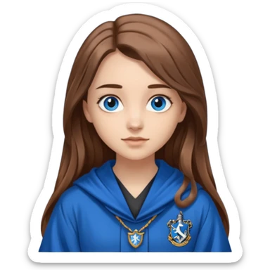 gorgeous Girl with light skin, blue eyes, long brown hair, wears a ravenclaw robes  sticker