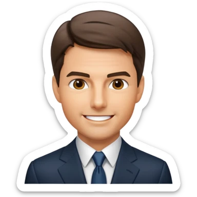 Illustrate Tom Cruise in a suit with sharp look & short hair. sticker