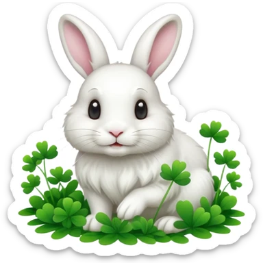 A fluffy rabbit nibbling on a small clover patch.












































 sticker