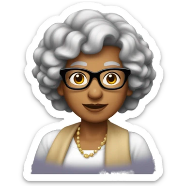 Abuela joven con pelo largo color negro con ondas y lentes rectangulares y que vista ropa elegante sticker