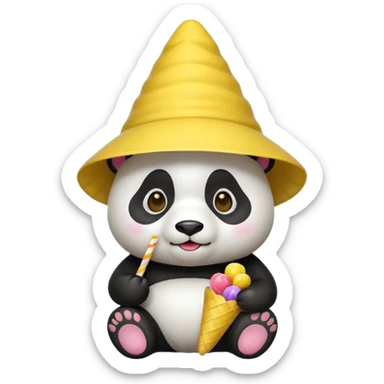 panda with yellow conical hat, candy sticker