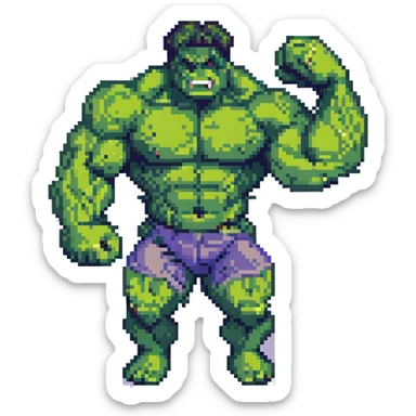 Hulk flexing muscles, pixel art style sticker