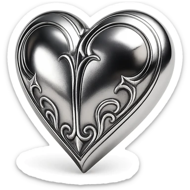 silver goth heart, metallic, gothic, dramatic, 3D chrome style, no text sticker