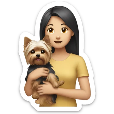 Asian girl holding Yorkshire terrier  sticker