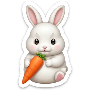 A chubby bunny thats cute and cuddly eating a mini carrot sticker