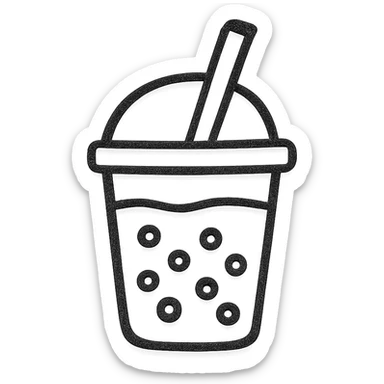 Redraw the bubble tea cup with a straw in a clean, graphic, slightly cartoonish hand-drawn vector style with clear, bold outlines. Use smooth but distinct color transitions and expressive shadows and highlights for a volumetric look. Maintain the blue and green color palette. The style should be neat and not realistic, emphasizing a hand-drawn icon look. sticker