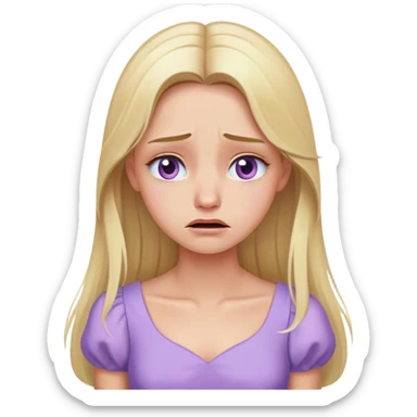 crying face blonde model, hazel eyes, sleek long hair, pastel purple dress sticker