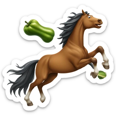 horse galloping in sunset with pickle sticker