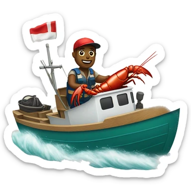 A lobster driving a fishing boat sticker